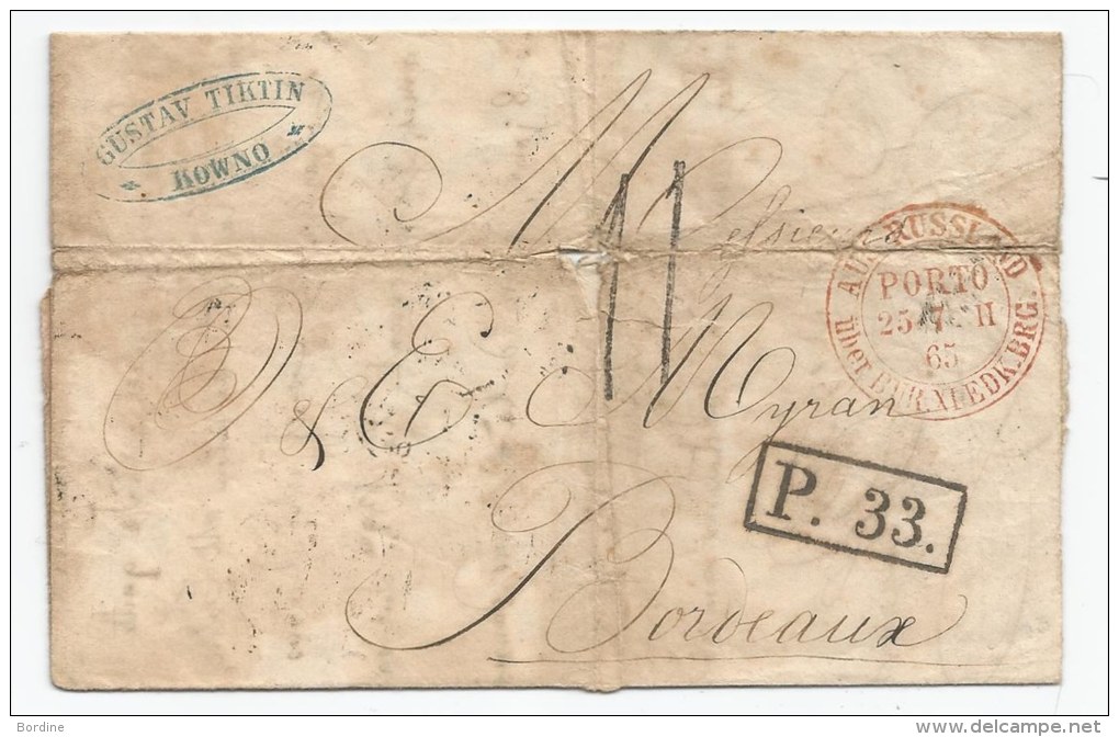 - Lettre - RUSSIE Empire - KOWNO - PORT DU Taxée - 1865 Voir - Briefe U. Dokumente