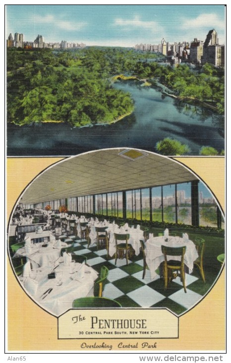 New York NY New York, The Penthouse Restaurant On Central Park, C1940s Vintage Linen Postcard - Bars, Hotels & Restaurants