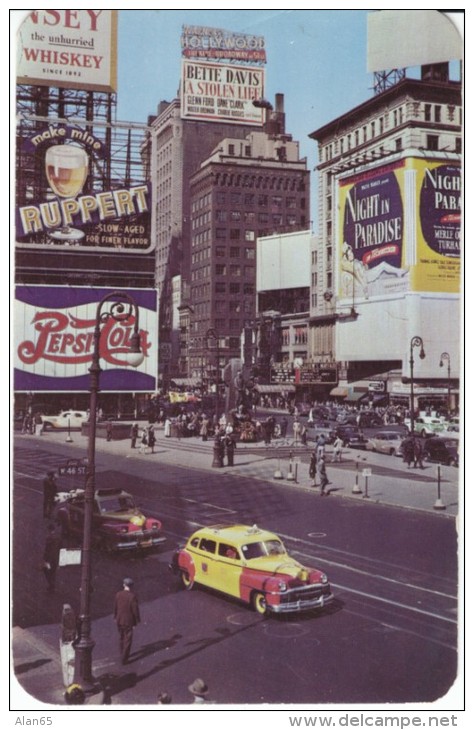 New York NY New York, Times Square Beer Billboards Auto Taxi, C1940s Vintage Postcard - Time Square