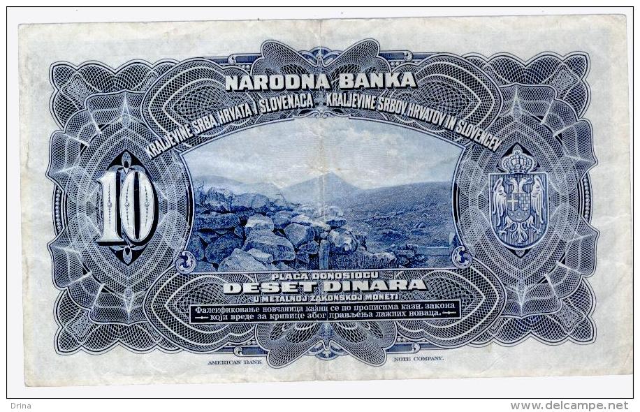 Bankonote Kingdom Of Serbs, Croats And Slovenes 10 Dinara 1920( P-21), Printed In USA - Yugoslavia