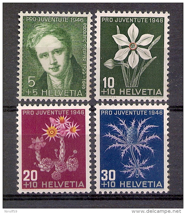 Switzerland 1946 - Rodolphe Toepffer And Flowers - Unused Stamps