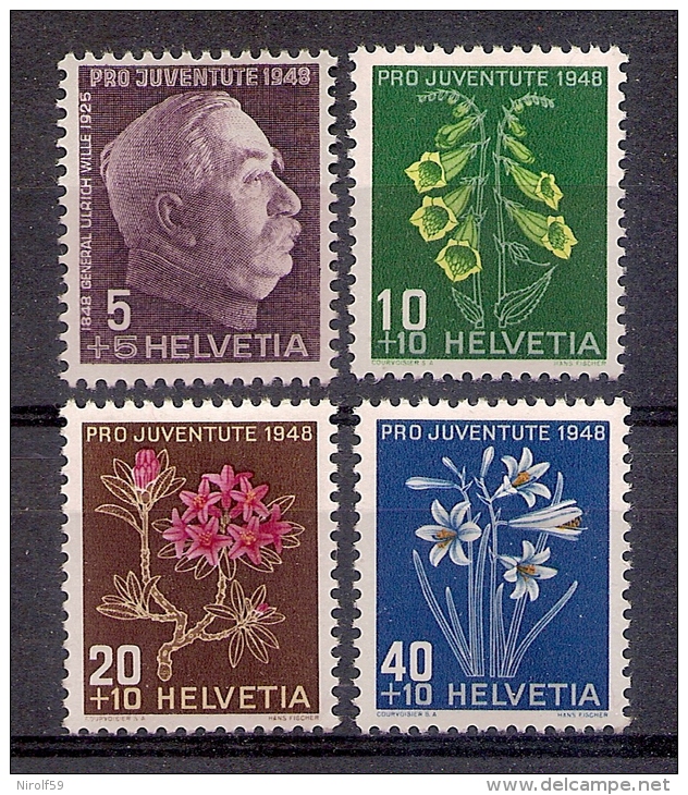 Switzerland 1948 -Ulrich Wille And Flowers - Unused Stamps