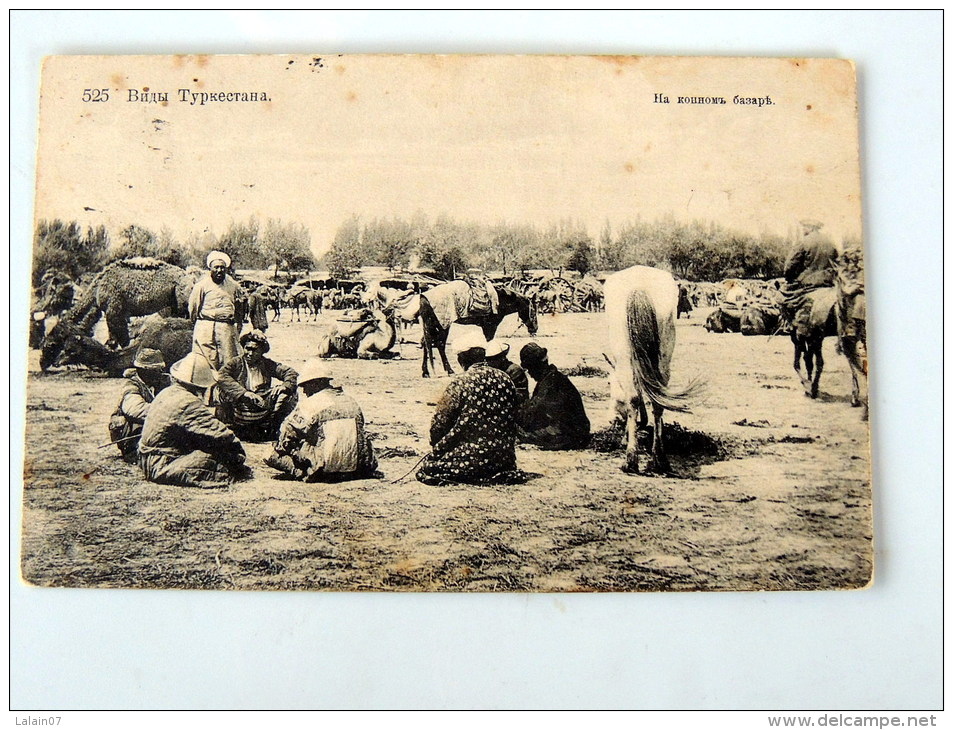 Carte Postale Ancienne : TURKESTAN : Horse Market , With Stamp - Turkmenistan