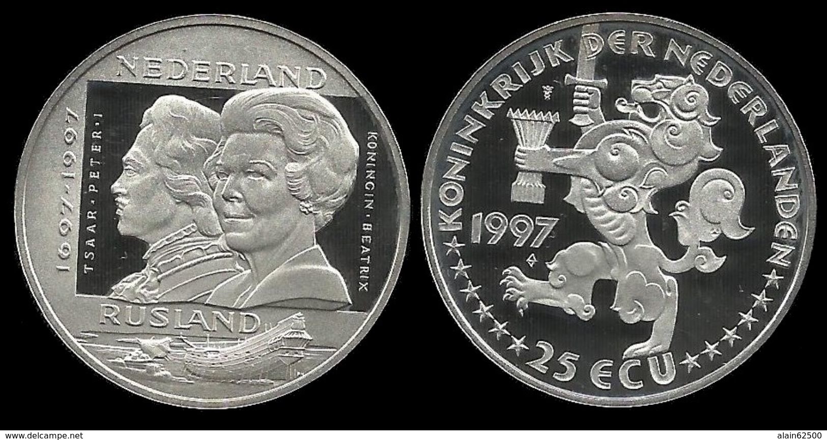 PAYS - BAS . PETER I  ET BEATRIX .  25 ECU . 1997 . - Zilveren En Gouden Munten