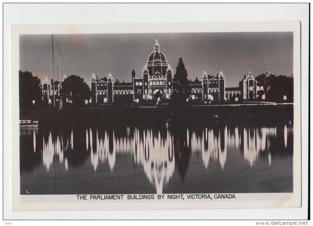 The Parliament Buildings By Night Victoria  Canada Old PC - Victoria