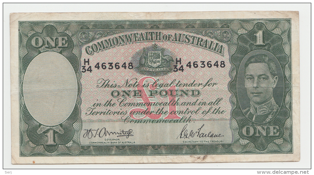 AUSTRALIA 1 Pound 1942 VF+ P 26b  26 B - Emissioni Seconda Guerra Mondiale