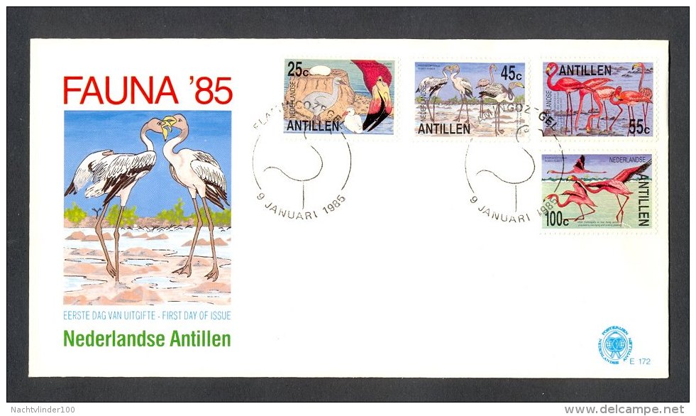 Mef172fb E172 FAUNA VOGELS FLAMINGO BIRDS VÖGEL AVES OISEAUX NEDERLANDSE ANTILLEN 1985 FDC # - Flamingos