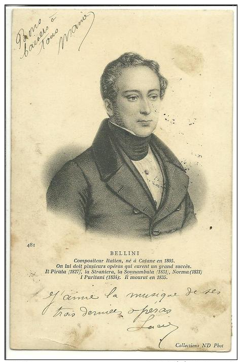 Autres Célébrités,COMPOSITEURS-MUSICIENS, BELLINI Né à Catane En 1805, Scan Recto-Verso - Autres & Non Classés