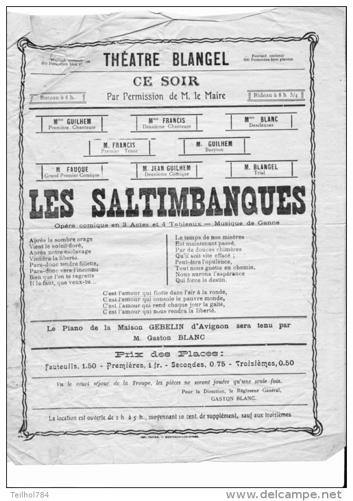 AFFICHE 20X28 THEATRE BLANGEL - IMPRIMERIE TEXIER - MONCEAU LES MINES - Affiches