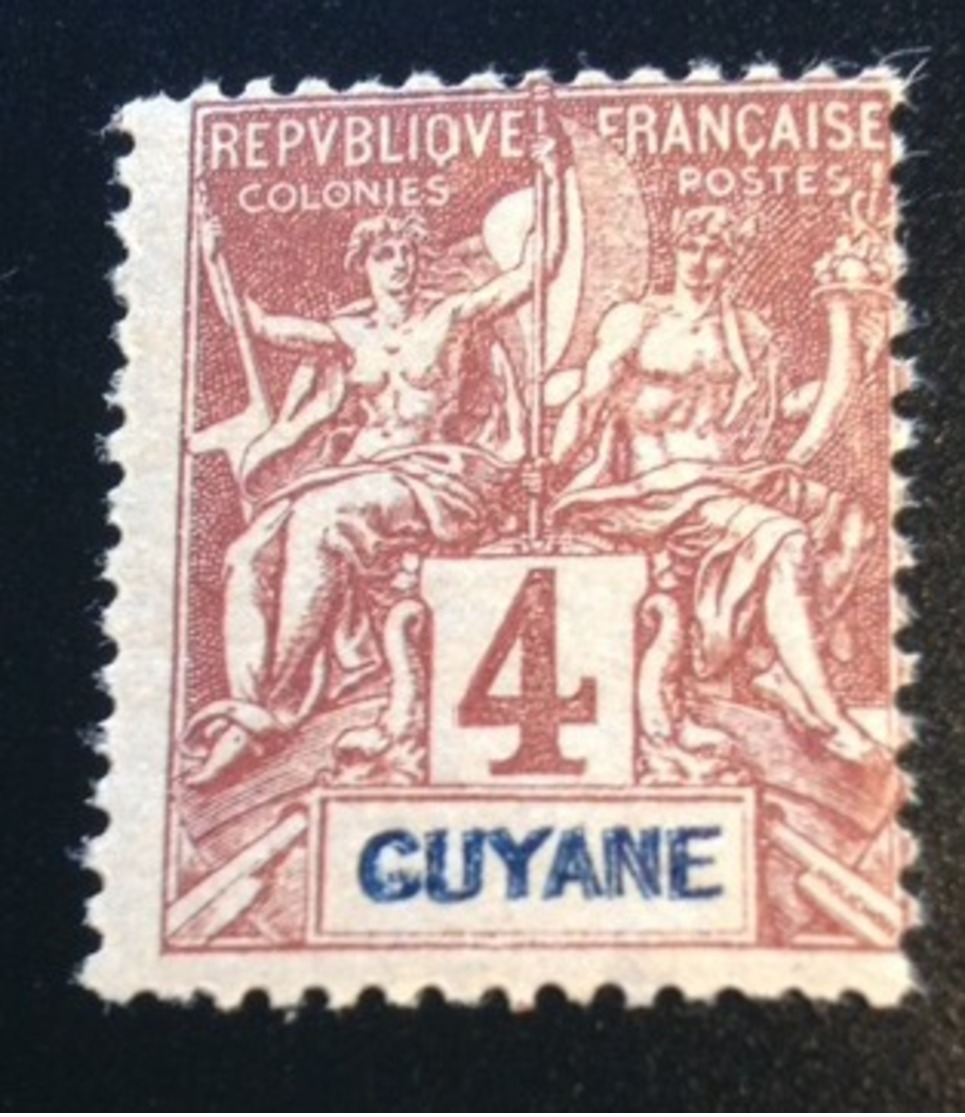 Guyane Francaise 1892, Yvert 32a, 4c Type GROUPE Variété DOUBLE LÉGENDE, Neuf. R! Tirage 150 Ex. TB - Andere & Zonder Classificatie