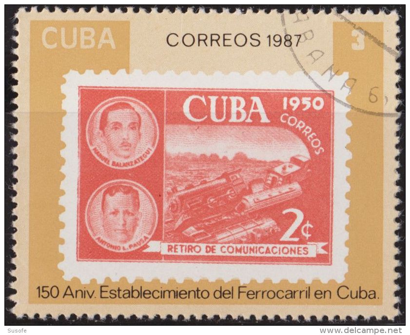 Cuba 1987 Scott 2987 Sello * Tren Locomotora Aniv Ferrocarril Mark 259 Sello Retiro Comunicaciones 1950 Michel 3142A - Neufs