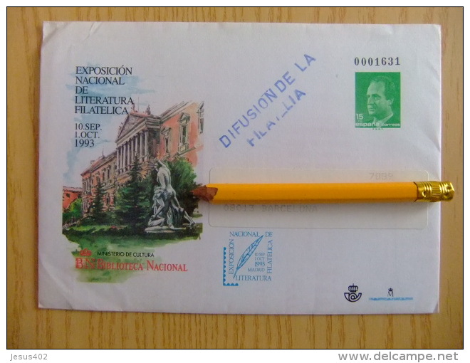 ENTERO POSTAL CIRCULADO ESPAÑA  1993     Edifil Nº 19     EXPOSICION  FILATELICA 93  Carta Numerada BIBLIOTECA NACIONAL - 1931-....