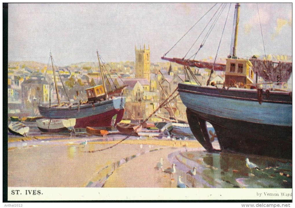 St.Ives Cornwall Boat Harbor Painted By Vernon Ward - St.Ives