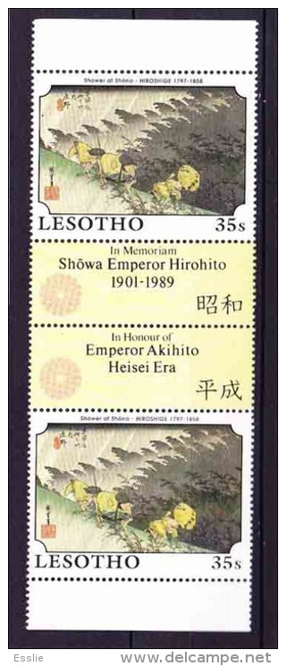 Lesotho - 1989 - In Honour Of Japanese Emperor Hirohito - Pair Of Stamps With Bridge - Lesotho (1966-...)