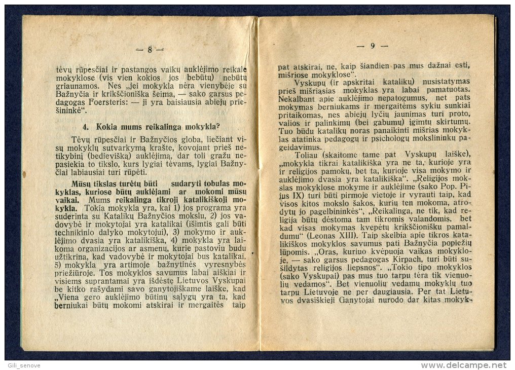 1929 Lithuania Lietuva /Kataliku Mokykla (Catholic School) - Oude Boeken