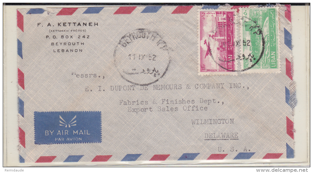 LIBAN - 1952 - ENVELOPPE Par AVION De BEYROUTH Pour WILMINGTON (USA) - Lebanon