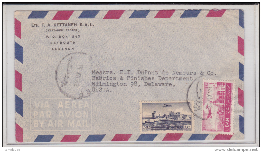 LIBAN - 1952 - ENVELOPPE Par AVION De BEYROUTH Pour WILMINGTON (USA) - Lebanon