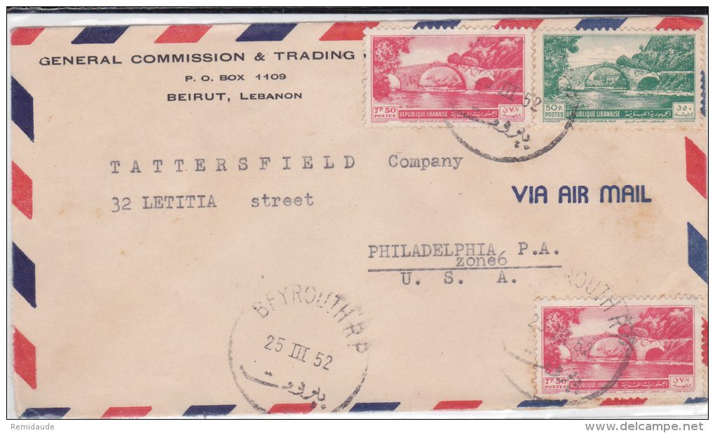 LIBAN - 1952 - ENVELOPPE Par AVION De BEYROUTH Pour PHILADELPHIA (USA) - Libanon