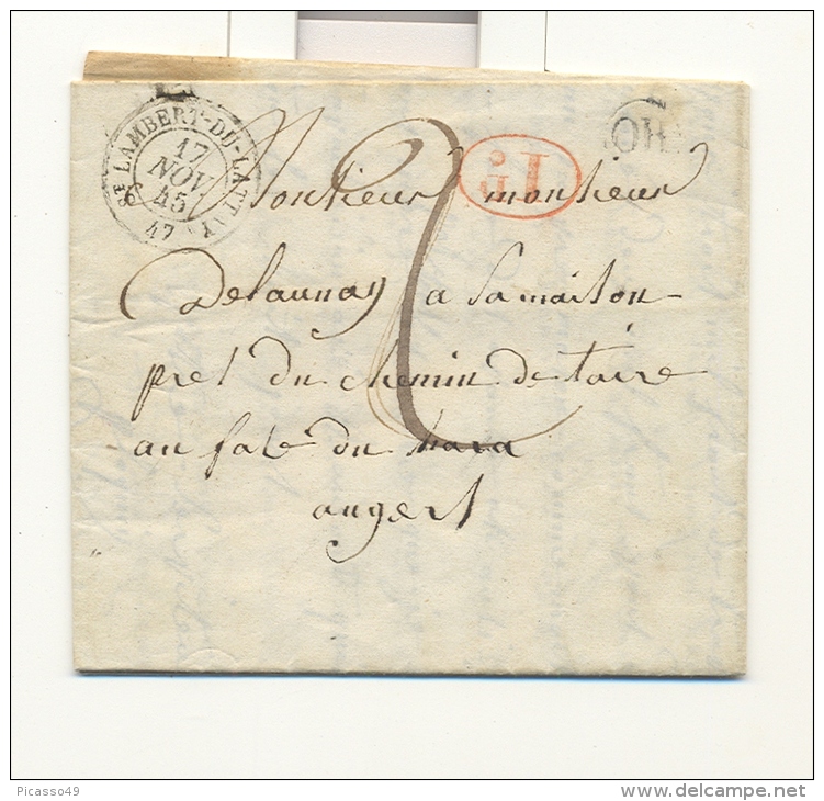 Maine Et Loire , St Lambert Du Lattay , Cachet Type 15 Du 17 Novembre 1845 , Cachet ID Rouge Et OR Origine Rurale - 1801-1848: Voorlopers XIX