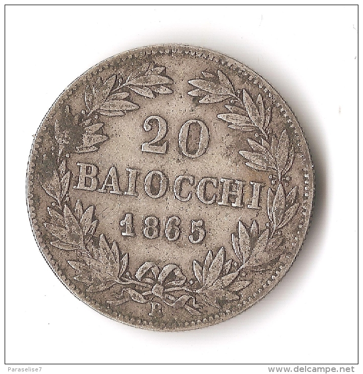 VATICAN  20  BAIOCCHI  1865  ARGENT - Vatican