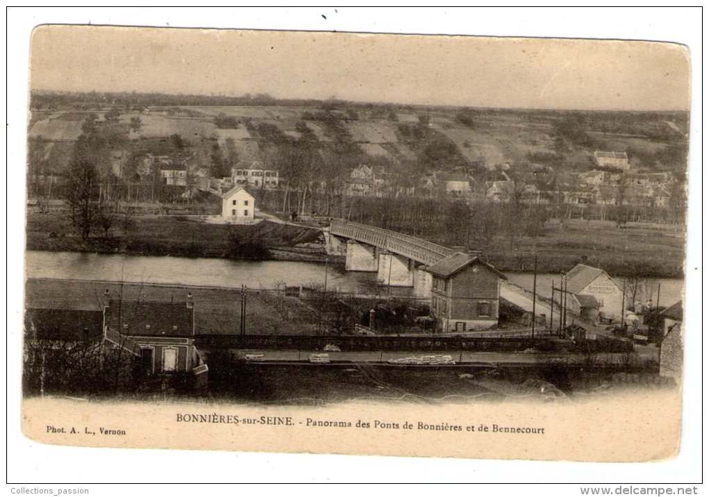 Cp , 78 , BONNIERES SUR SEINE , Panorama Des Ponts De Bonnières Et De Bennecourt , Dos Simple , Vierge - Bonnieres Sur Seine