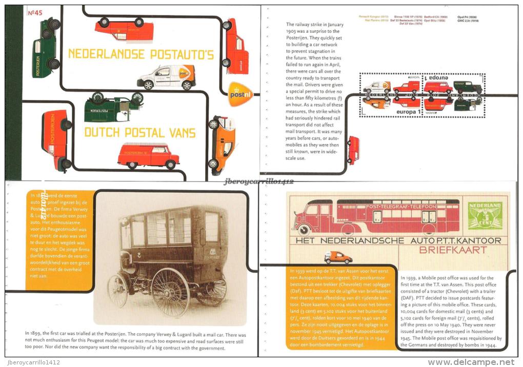 HOLANDA / NETHERLAND /HOLLAND - EUROPA 2013 -TEMA  " POSTAL VEHICLE"-CARNET-PRESTIGE BOOK -CON TODAS SUS HOJITAS SUELTAS - 2013