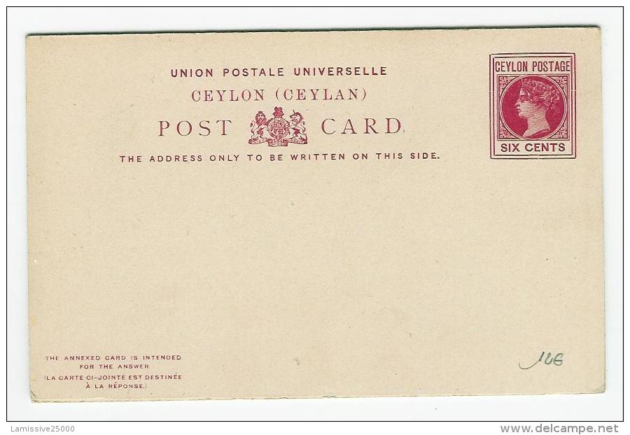 ENTIER POSTAL CEYLAN CARTE AVEC LA REPONSE  6 C SUPERBE    POSTAL STATIONERY CEYLON - Ceylon (...-1947)