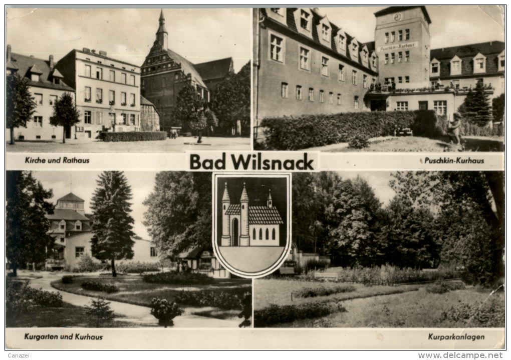 AK Bad Wilsnack, Kirche, Rathaus, Puschkin-Kurhaus, Gel, 1959 - Bad Wilsnack