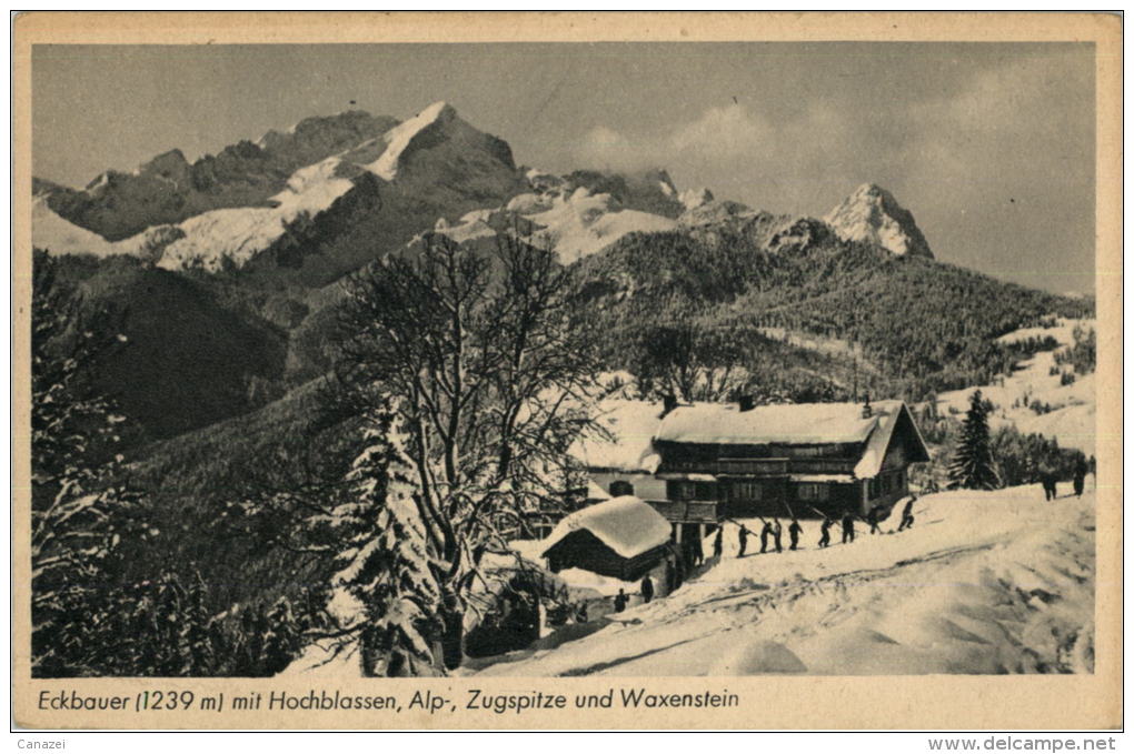 AK Eckbauer, Hochblassen, Alpspitze, Zugspitze, Waxenstein,gel 1946 (Mittenwald) - Zugspitze