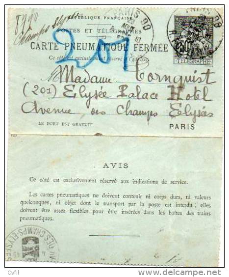 FRANCE 1901 - ENTIRE LETTER CARD Of 50c  CARTE PNEUMATIQUE - Rohrpost