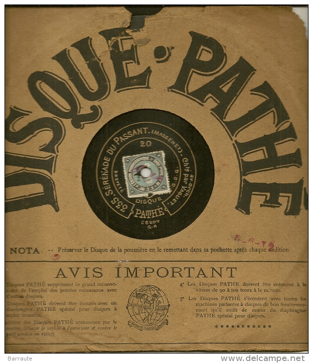 90 Tours Saphir PATHE 1909/1912 N° 299 ARIOSO Chanté Par VAGUET + 335 Sérénade Du Passant . Label Gravé RARE - 78 Rpm - Schellackplatten