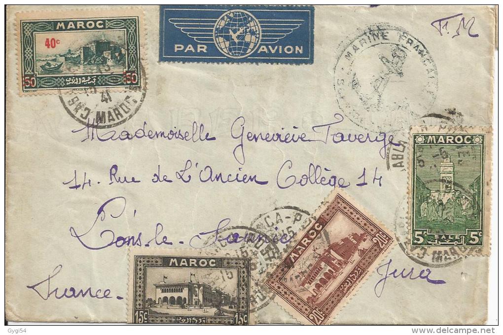 Maroc  Franchise Militaire  Par Bateau  Lettre  Du 15 /10/1941  Départ Casablanca   Arrivée   Lons Le Saunier - Lettres & Documents