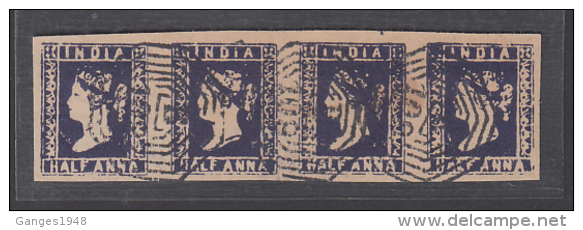 India  QV  1/a Lithograph  Realistic Forgery Strip Of  4 Stamps # 48671  Inde  Indien - Abarten Und Kuriositäten