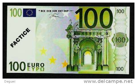 Test Note "POSTE FRANCE" 100 EURO, Typ A Ser.-no 00000000000, Factice, RRRR, UNC - Other & Unclassified