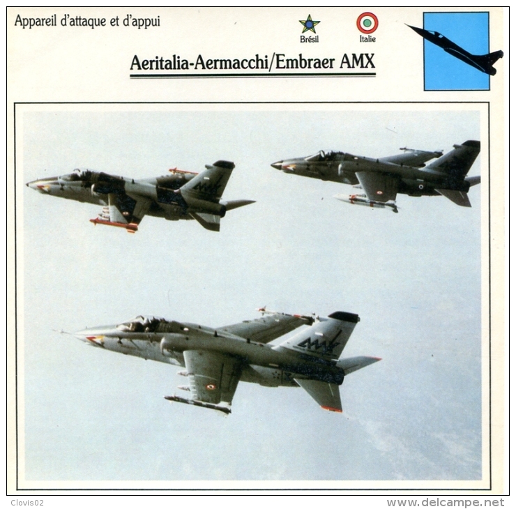 Fiche Aviation Appareil D'attaque Et D'appui Aeritalia-Aermacchi - Embraer AMX - Vliegtuigen