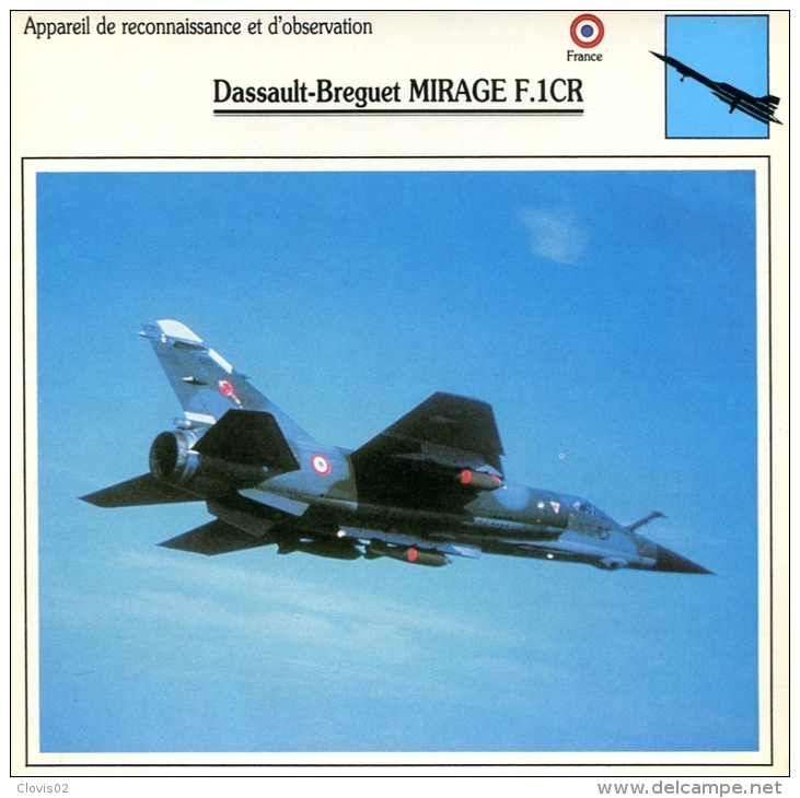 Fiche Aviation Appareil De Reconnaissance Et D'observation Dassault-Breguet MIRAGE F.1CR - Vliegtuigen