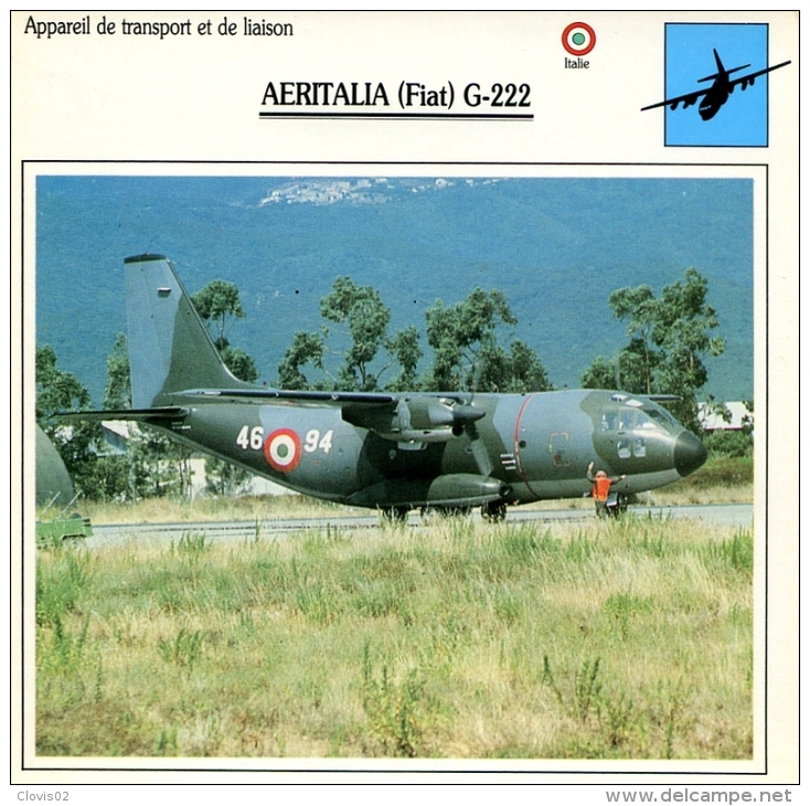 Fiche Aviation Appareil De Transport Et De Liaison AERITALIA (Fiat) G-222 - Aerei