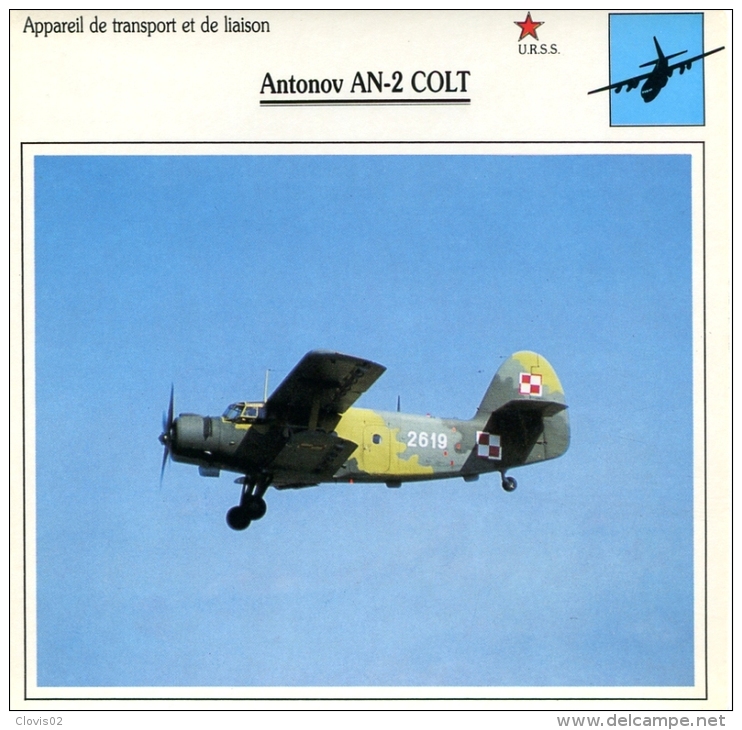 Fiche Aviation Appareil De Transport Et De Liaison Antonov AN-2 COLT - Flugzeuge