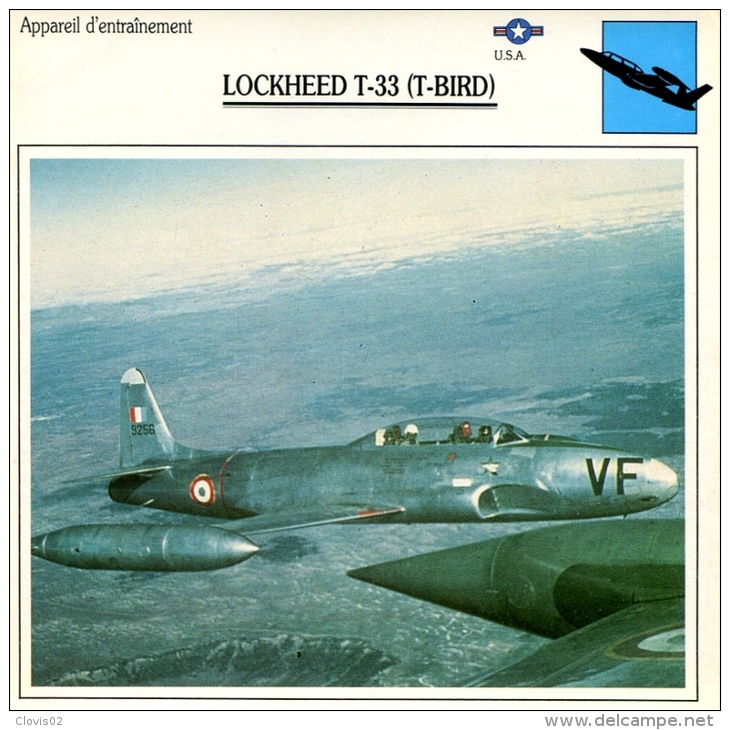 Fiche Aviation Appareil D'entraitement LOCKHEED T-33 (T-BIRD) - Avions