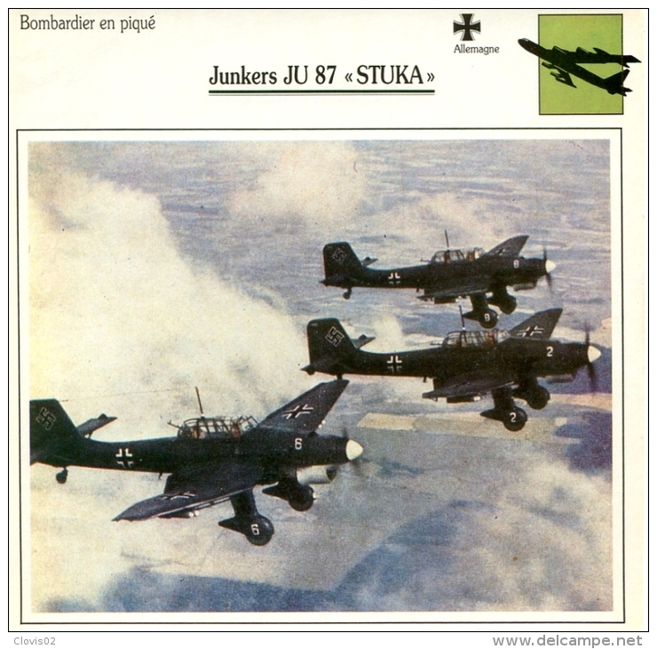 Fiche Aviation Bombardier En Piqué Junkers JU 87 STUKA - Avions