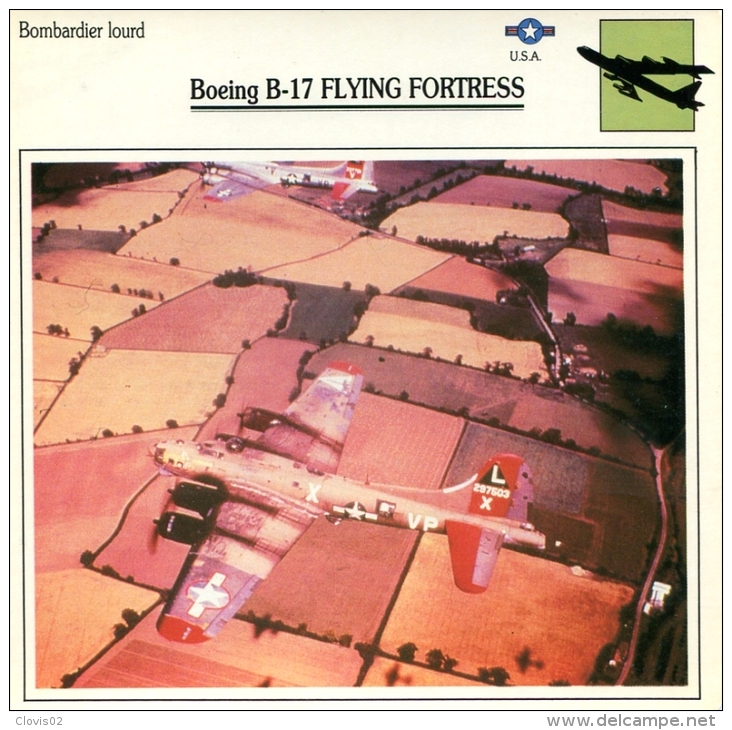Fiche Aviation Bombardier Lourd Boeing B-17 FLYING FORTRESS - Avions
