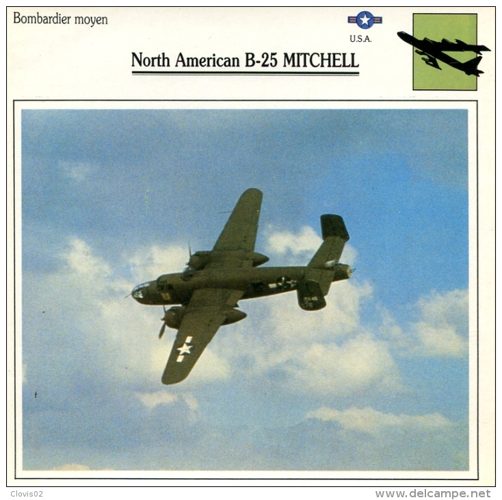 Fiche Aviation Bombardier Moyen North American B-25 MITCHELL - Avions