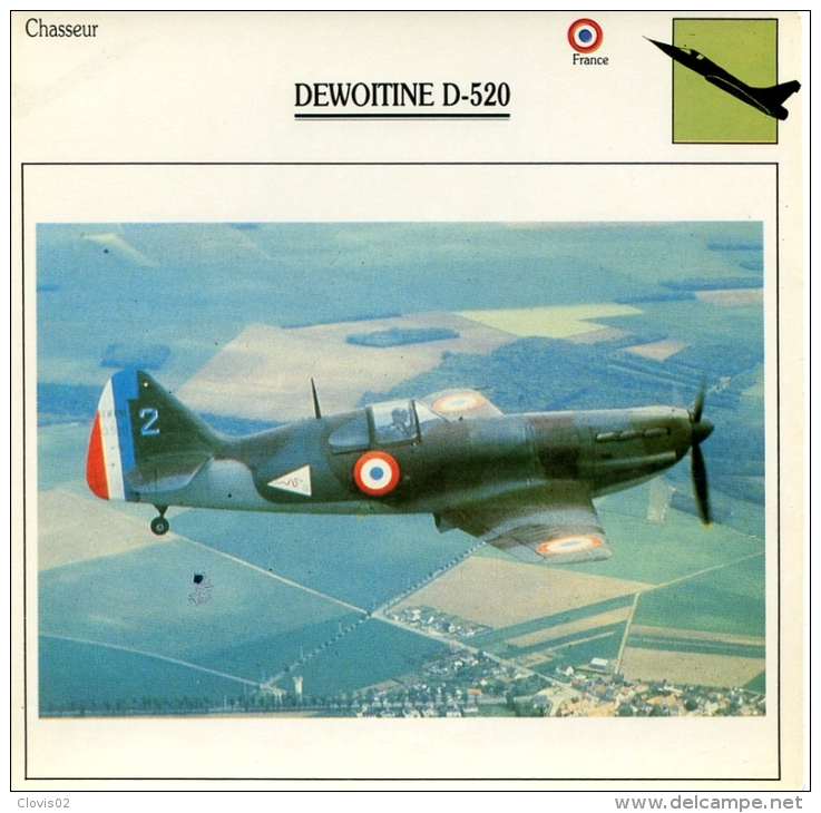 Fiche Aviation Chasseur DEWOITINE D-520 - Airplanes