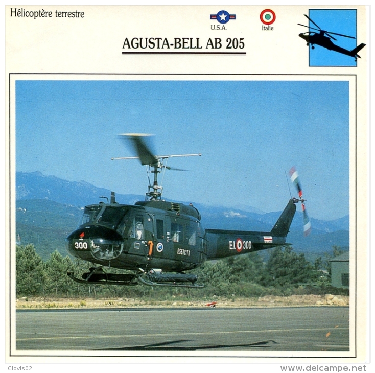 Fiche Aviation Hélicoptère Terrestre AGUSTA-BELL AB 205 - Avions