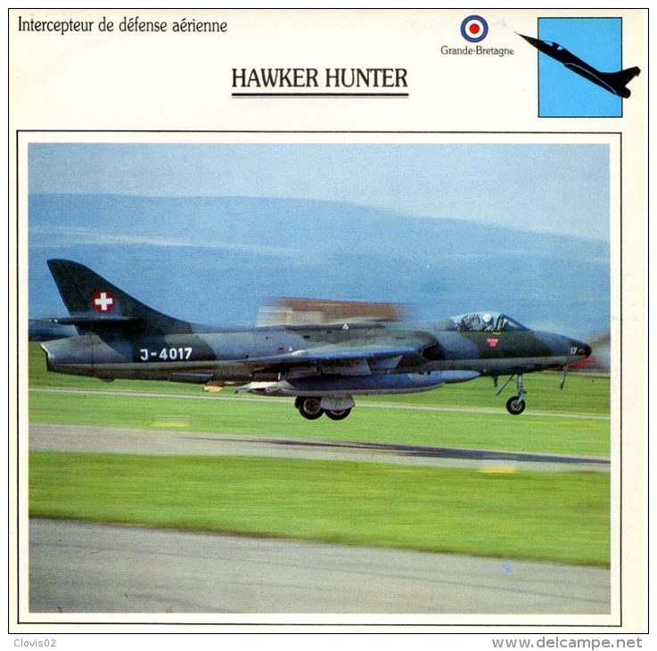 Fiche Aviation Intercepteur De Défense Aérienne  HAWKER HUNTER - Avions