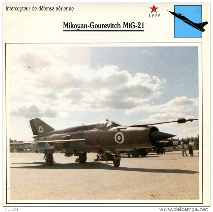 Fiche Aviation Intercepteur De Défense Aérienne  Mikoyan-Gourevitch MiG-21 - Aerei