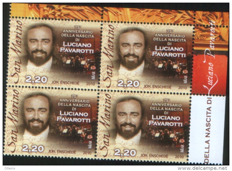 San Marino 2010 75 Anniversario Nascita Di Pavarotti 1v Complete Set In Quartina ** MNH - Unused Stamps