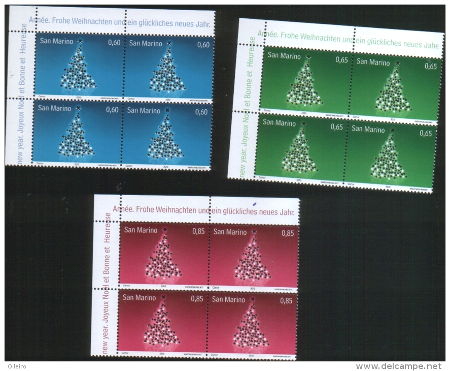 San Marino 2010 Natale Christmas 3v Complete Set In Quartina Angolo Foglio  ** MNH - Unused Stamps