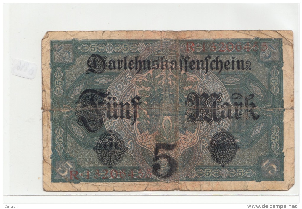 Billets - B846 -  Allemagne   - Billet  5  Mark 1917 ( Type, Nature, Valeur, état... Voir 2 Scans) - 5 Mark