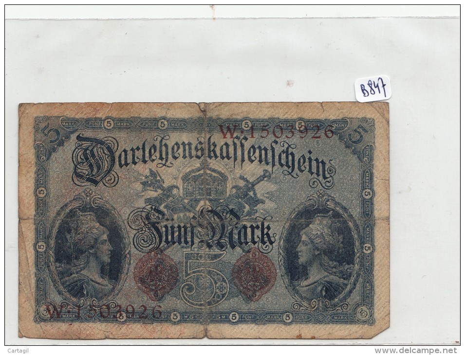 Billets - B847 -  Allemagne   - Billet  5  Mark 1914 ( Type, Nature, Valeur, état... Voir 2 Scans) - 5 Mark